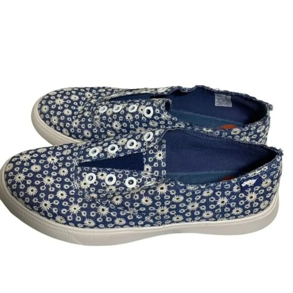 Rocket Dog Daisy Sneakers Women 8 Blue Floral Canvas Slip On Low Top Casual